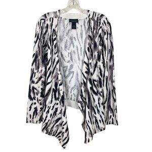Lane Bryant White/Black Animal Print Open Front Waterfall Cardigan Sweater 14/16